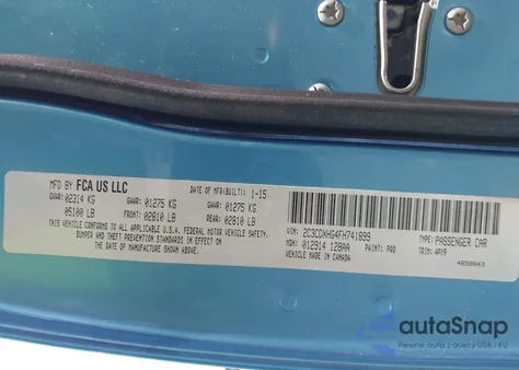 2015 Dodge Charger Sxt z USA, uszkodzony, nr VIN 2C3CDXHG4FH741899